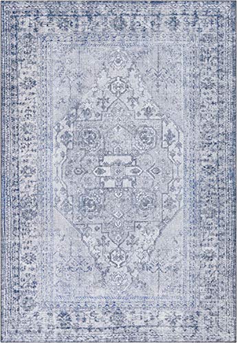 Well Woven Overdyed Helode Machine Washable Grey Vintage Oriental Medallion Area Rug 5x7 (5' x 7')