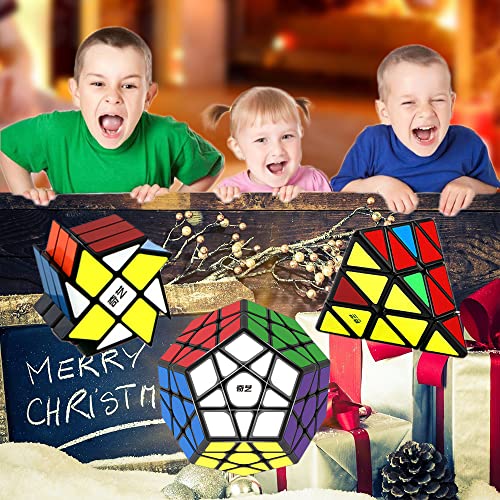 Speed Cube Set, Roxenda Magic Cube Set of Pyramid Megaminx Windmill Cube Smooth Sticker Speed Cubes Collection, Puzzle Toy for Kids