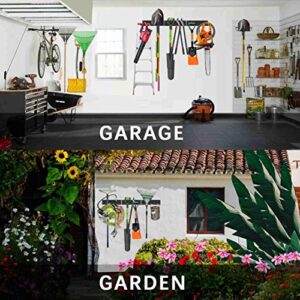 Garage Tool Storage Organizers Wall Mounted with 6 Removable Hooks and 3 Board, Super Heavy Duty Powder Coated Steel Garden Tool Hanger Rack for Chair, Broom, Mop, Rake Shovel & Tools