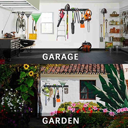 Garage Tool Storage Organizers Wall Mounted with 6 Removable Hooks and 3 Board, Super Heavy Duty Powder Coated Steel Garden Tool Hanger Rack for Chair, Broom, Mop, Rake Shovel & Tools