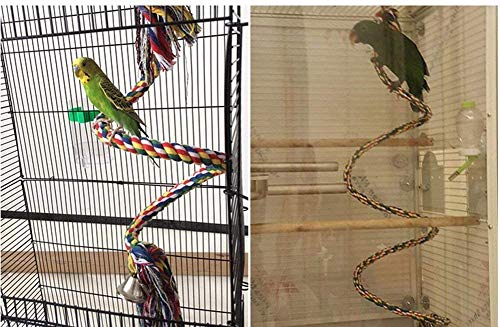 Bird Cotton Rope Swing Perch Chew Toy Parrot Cage Stand with Bell for African Grey Parakeet Cockatiel Cockatoo Lovebird Finch Budgie Amazon Macaw (M-59INCH)