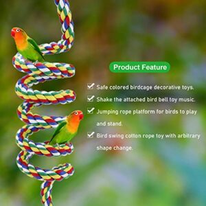 Bird Cotton Rope Swing Perch Chew Toy Parrot Cage Stand with Bell for African Grey Parakeet Cockatiel Cockatoo Lovebird Finch Budgie Amazon Macaw (M-59INCH)