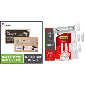 3m claw drywall picture hangers holds 25 lb. & command medium utility hooks, 9-hooks, 12-strips