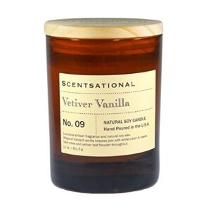 scentsational candles | vetiver vanilla no. 09 | apothecary collection | luxury scented soy jar candle | hand poured in the usa | highly scented & long lasting | 11 oz.