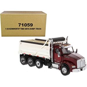 kenworth t880 sbfa dump truck radiant red and chrome 1/50 diecast model by diecast masters 71059
