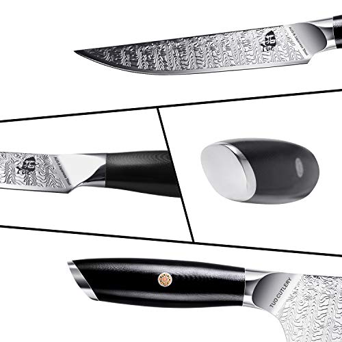 TUO Kitchen Steak Knife - 5 inch Straight Single Steak Knife - AUS-8 Japanese Steel - Full Tang G10 Handle - Falcon S Series with Gift Box