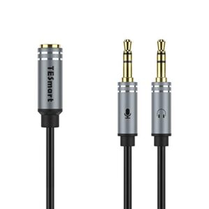 tesmart headphone splitter audio cable, 3.5mm female to a dual male headphone/microphone y splitter audio adapter for desktop pc, laptop with a combo audio port (1-pack,1ft)