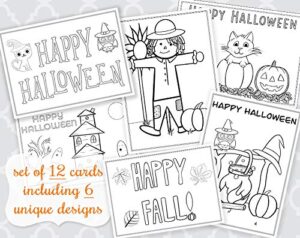 halloween coloring cards printed greeting cards fall harvest autumn pumpkin october assortment flat coloring pages and envelopes kids adult diy crafts grandchildren assorted printed cards (12 count)