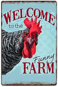 vintage tin poster welcome to the funny farm country cottage chicken coop metal tin sign 8x12 inch retro art home bar restaurant garage cafe gas shop wall decor metal plaque new