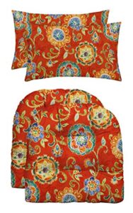 rsh décor indoor outdoor 2 u-shape wicker cushions & 2 lumbar pillows weather resistant, carnival fanfare orange