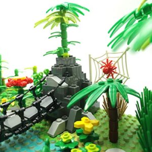 ZHX Rainforest Jungle Bridge Building Block Toys with 2pcs Baseplates(10x10 inches Each) Garden Bricks Accessories Bush Flowers Animals Coconut Trees for Classic Brick Block Toys