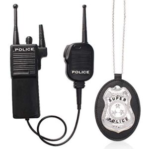 Beelittle Police Officer Role Play Kit Police Hat Handcuffs Walkie Talkies Policeman Badge Sunglasses Police Costume Accessories for Cop Swat FBI Halloween Party Dress up (C)