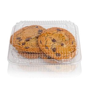 clear plastic hinged food containers - sturdy disposable bakery lid cookie container boxes - 7”x 6”x2” (40)