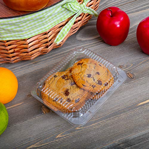 Clear Plastic Hinged Food containers - Sturdy Disposable Bakery Lid Cookie Container Boxes - 7”x 6”x2” (40)