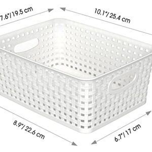 Woven Plastic Storage Basket, 6 Pack White Weave Bins Organizer, 10.1" x 7.55" x 4.1"