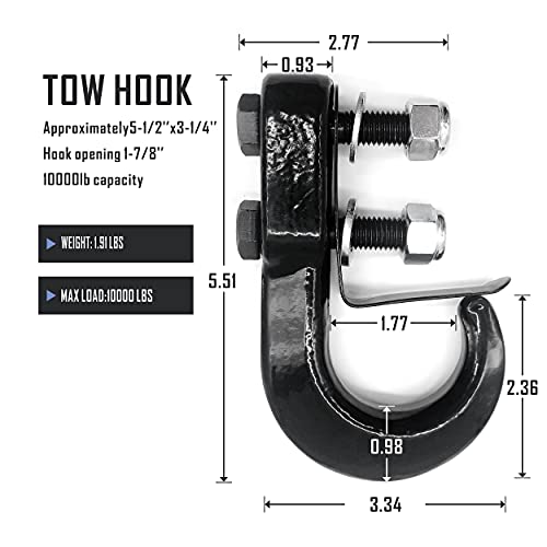 HOUERT Tow Hook Universal Recovery Steel Safety Latch J Hooks Towing Heavy Duty Tow Hook Apply to Suvs Motorbike Traction10,000 lbs Capacity Black (2 Pack)