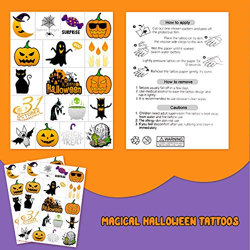 Partywind 36 Styles Metallic Glitter Halloween Temporary Tattoos for Kids, Halloween Decorations Birthday Party Favors Supplies, Halloween Goodie Bag Fillers Games for Boys and Girls (2 Sheets)