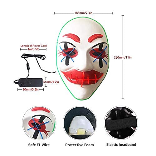 Scary Halloween Mask, LED Light up Mask Cosplay, Glowing in The Dark Costume with 3 Lighting Modes Who Am I Face Masks for Men Women Kids