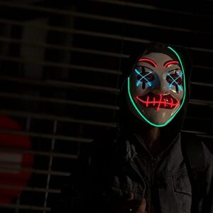 Scary Halloween Mask, LED Light up Mask Cosplay, Glowing in The Dark Costume with 3 Lighting Modes Who Am I Face Masks for Men Women Kids