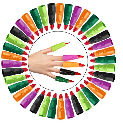 Skylety 60 Pieces Halloween Witch Fingers Colorful Martian Witch Fingers Costume Accessory Fake Vampire Finger Finger Costume for Halloween Party, 5 Colors