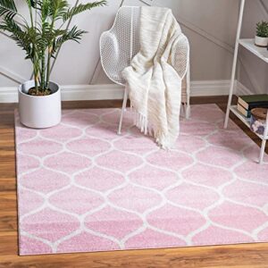 unique loom trellis frieze collection area rug - rounded (3' square, light pink/ ivory)