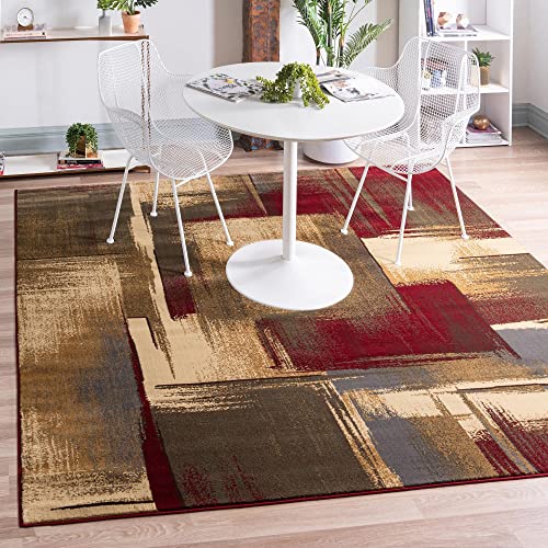 Unique Loom Barista Collection Area Rug - Timor (8' Square, Multi/ Red)