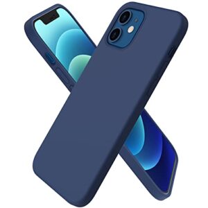 ornarto compatible with iphone 12 mini case, slim liquid silicone 3 layers full covered soft gel rubber with microfiber case cover 5.4 inch-navy blue