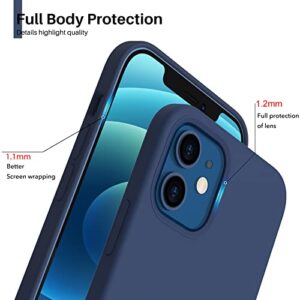 ORNARTO Compatible with iPhone 12 Mini Case, Slim Liquid Silicone 3 Layers Full Covered Soft Gel Rubber with Microfiber Case Cover 5.4 inch-Navy Blue