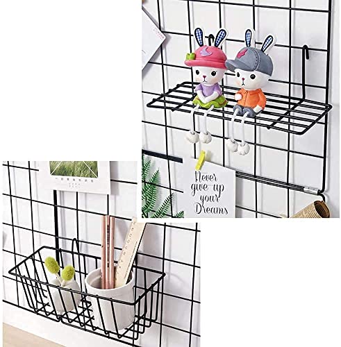 GBYAN Wire Wall Grid with Baskets Black Photo Grid Metal Wall Organizer for Wall Decoration, Picture Display, Memo Board