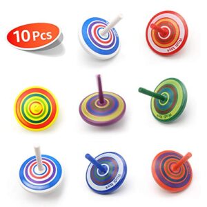 wood spinning tops, multicolored painted kids novelty wooden gyroscopes, fun flip tops, assorted standard tops, kindergarten education toys - party favors, prize, great gift, 10 pcs/set (colorful)