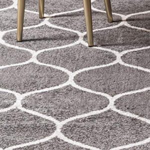 Unique Loom Trellis Frieze Collection Area Rug - Rounded (6' Round, Dark Gray/ Ivory)