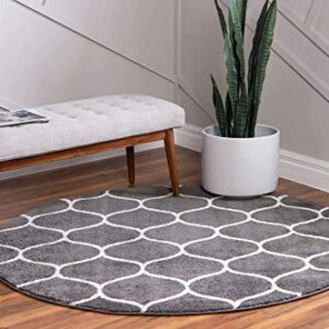 Unique Loom Trellis Frieze Collection Area Rug - Rounded (6' Round, Dark Gray/ Ivory)