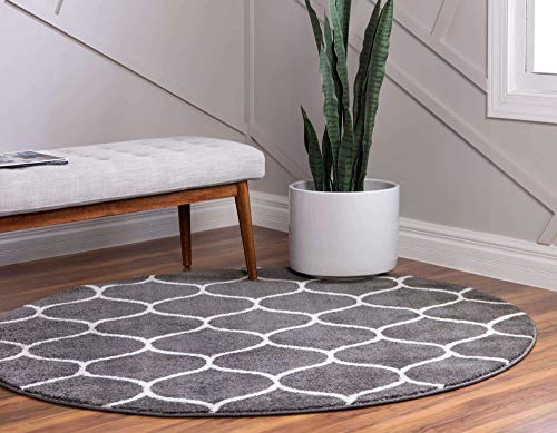 Unique Loom Trellis Frieze Collection Area Rug - Rounded (6' Round, Dark Gray/ Ivory)