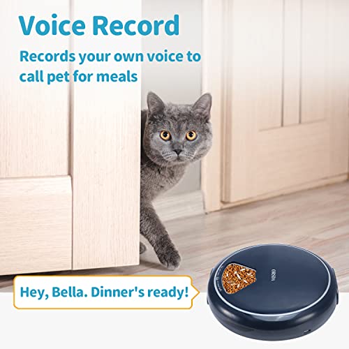 ORSDA Automatic Cat Feeder Wet Food/Dry Food, 5 Meal Timed Pet Feeder Easily Programmable & Voice Recorder & Easy to Clean, Dual Power Supply Auto Feeder for Cats/Small Dogs, for Weekend Trip Blue