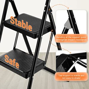 ALPURLAD Step Ladder 2 Step Stool Folding Step Stools for Adults with Handgrip & Anti-Slip Sturdy and Wide Pedal 330lbs Stepladder Multi-Use for Household & Office Foldable Step Stool