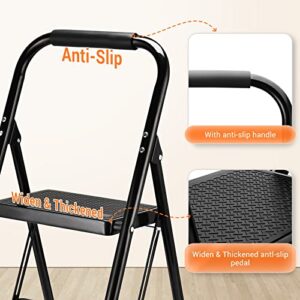 ALPURLAD Step Ladder 2 Step Stool Folding Step Stools for Adults with Handgrip & Anti-Slip Sturdy and Wide Pedal 330lbs Stepladder Multi-Use for Household & Office Foldable Step Stool