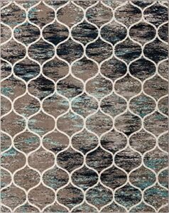 unique loom trellis frieze collection area rug - rounded (8' x 10', blue multi/ ivory)