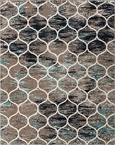 Unique Loom Trellis Frieze Collection Area Rug - Rounded (8' x 10', Blue Multi/ Ivory)