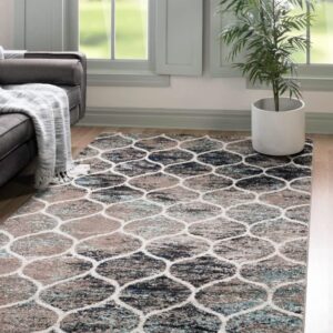 Unique Loom Trellis Frieze Collection Area Rug - Rounded (8' x 10', Blue Multi/ Ivory)