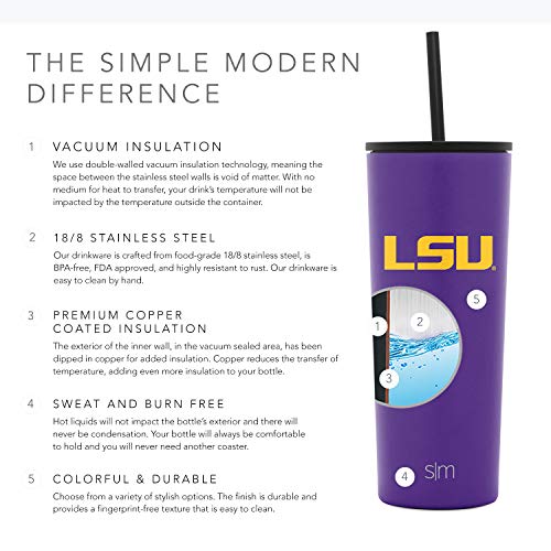 Simple Modern Officially Licensed Collegiate LSU Tigers Insulated Tumbler with Straw and Flip Lids | Gifts for Men and Women 24oz Travel Mug Thermos | Classic Collection | LSU