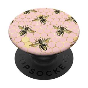 light pink and yellow hexagonal geometric honeycomb bee popsockets popgrip: swappable grip for phones & tablets
