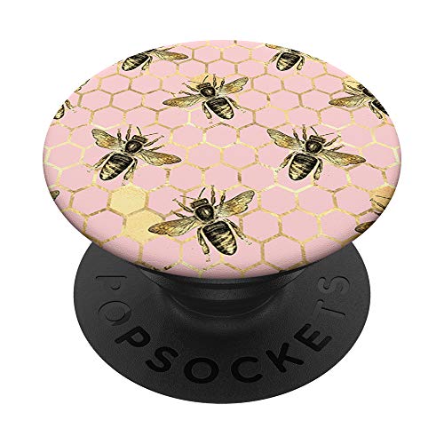 Light Pink and Yellow Hexagonal Geometric Honeycomb Bee PopSockets PopGrip: Swappable Grip for Phones & Tablets