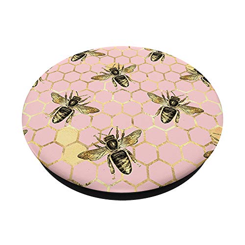 Light Pink and Yellow Hexagonal Geometric Honeycomb Bee PopSockets PopGrip: Swappable Grip for Phones & Tablets