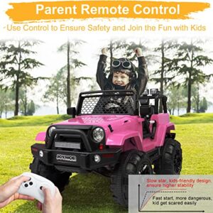 JOYMOR Large Ride on Truck, 12V Kids Electric Battery Powered Car with Remote Control, Motorized Toddler Vehicles Truck Toy, Adjustable Speeds, MP3 Player, LED, Horn (one seat, Pink)