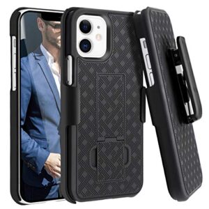 fingic compatible with iphone 12 case, iphone 12 pro holster case combo shell slim rugged case with kickstand swivel belt clip holster shockproof cover for 12/12 pro 6.1" (no screen protector), black