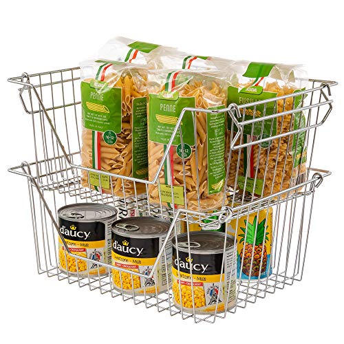 SANNO Stackable Baskets Organizing Pantry Organization and Storage Metal Kitchen Organization Bins Cabinet Metal Baskets for StorageBin for Kitchen Counter Bathroom Shelves Storage Onion Potato Farmhouse Baskets