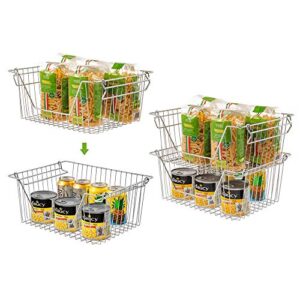 SANNO Stackable Baskets Organizing Pantry Organization and Storage Metal Kitchen Organization Bins Cabinet Metal Baskets for StorageBin for Kitchen Counter Bathroom Shelves Storage Onion Potato Farmhouse Baskets