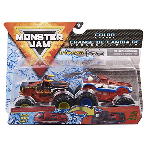 Monster Jam, Official El Toro Loco vs. Cyclops Color-Changing Die-Cast Monster Trucks, 1:64 Scale