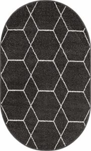 unique loom trellis frieze collection area rug - geometric (3' x 5' oval, dark gray/ ivory)