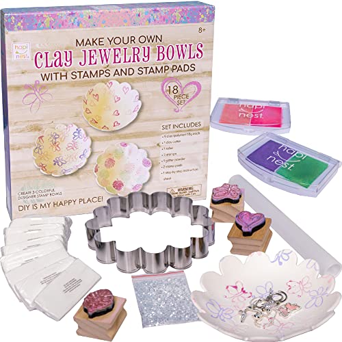 Hapinest DIY Clay Jewelry Dish with Stamps Arts and Crafts Kit Gifts for Girls Kids Ages 8 9 10 11 12 Years Old